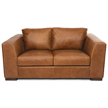 Transitional Loveseat with Wide Tapered Track Arms